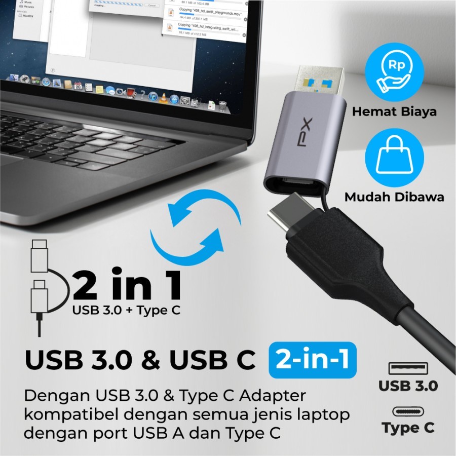 PX UCH24 USB Hub 3.0 Converter Type C with USB Laptop 4 in 1 Garansi