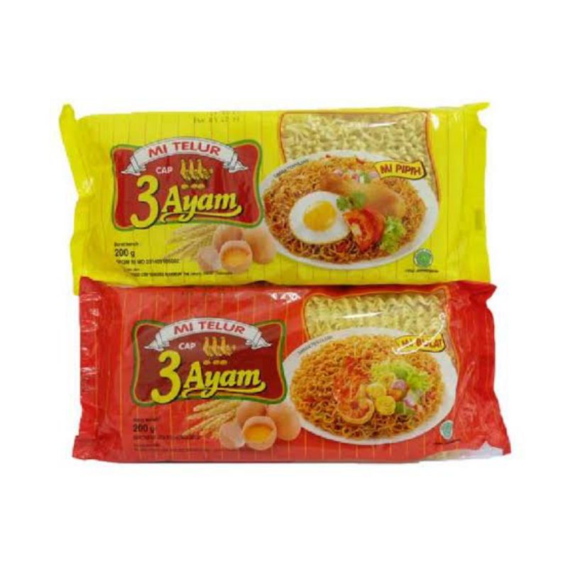 

BSM | TERMURAH Mi Telur Cap 3 Ayam Merah / Mi Telur Cap 3 Ayam Kuning / Mie Telur Cap 3 Ayam 200gr | Sayur online