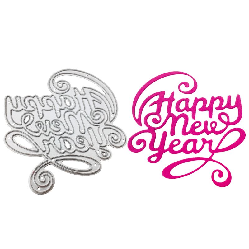 Zzz Cetakan Stensil Cutting Dies Motif Happy New Year Bahan Metal Untuk Scrapbook / Craft DIY