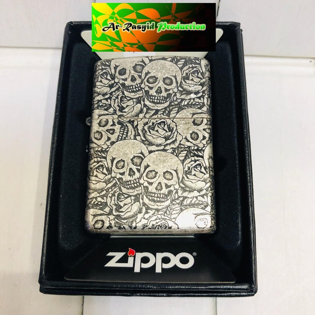 Hot Promo Korek Api Minyak Zippo Matte Kw Motif Skull Tengkorak 16 Baru