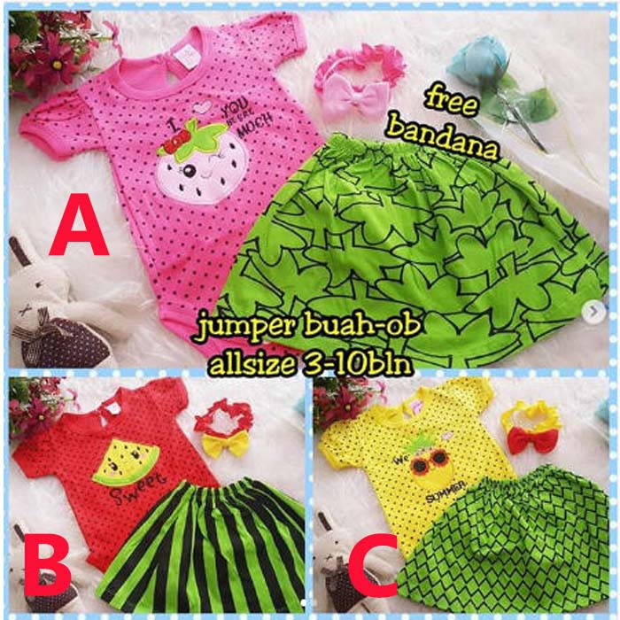 Baju Bayi Perempuan Setelan Jumper Rok Bayi Buah