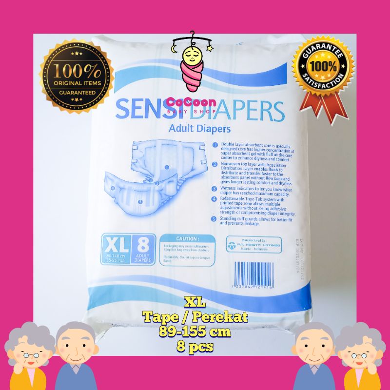 Popok Dewasa Perekat Sensi Diapers XL8 XL 8