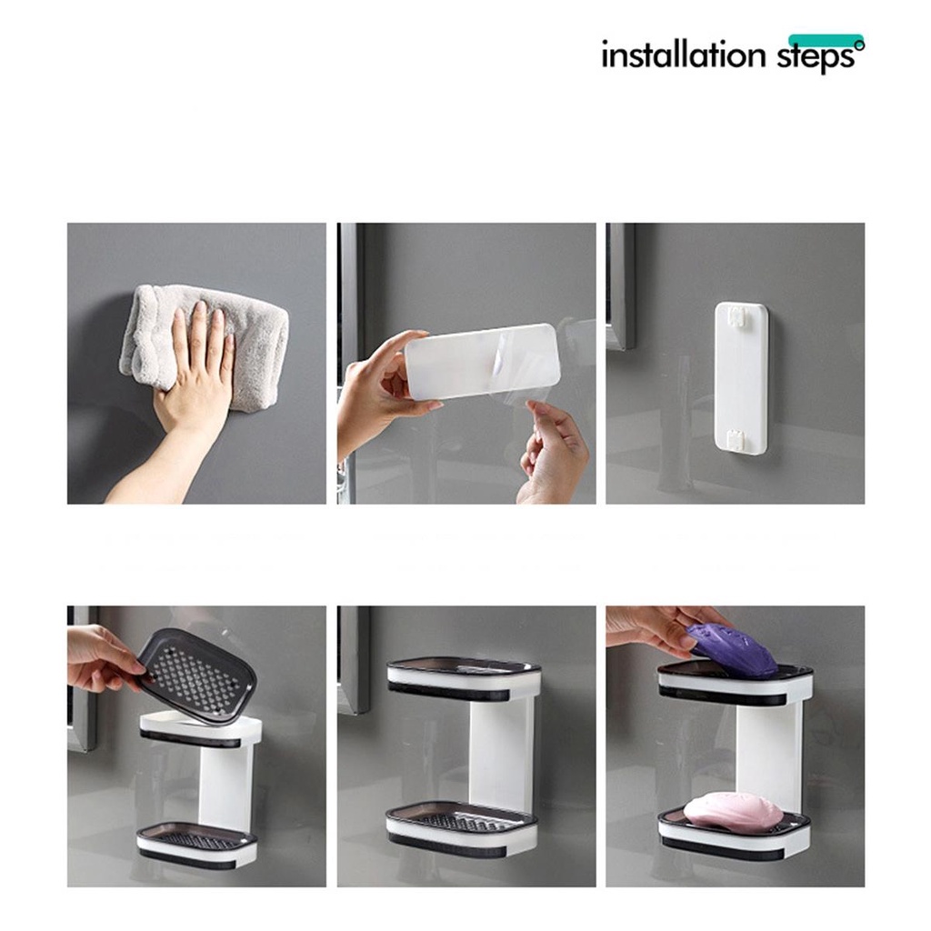 Rebuy Sabun Cuci Piring Wastafel Toilet Storage Tray Easy Clean Adhesive Self-draining Soap Box