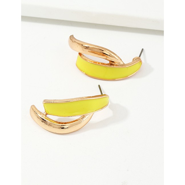 LRC Anting Tusuk Fashion Yellow Geometric C-shaped Alloy Oil Stud Earrings D94457