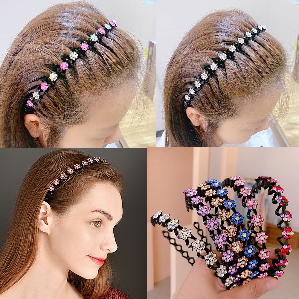 Bando Elastis Desain Bunga Hias Mutiara Berlian Imitasi Gaya Korea Untuk Wanita