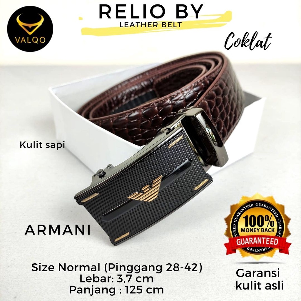 [VALQO] RELIO BY 125 cm Ikat Pinggang kulit Sapi Coklat Motif Hewan Gesper Premium Sabuk Pria Pinggang Normal