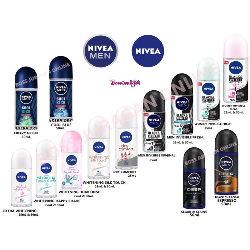 ~ NIVEA Deodorant Roll On 50Ml | 50 Ml | Men | Women | Whitening (Free ongkir Rexona, Dove, Posh)