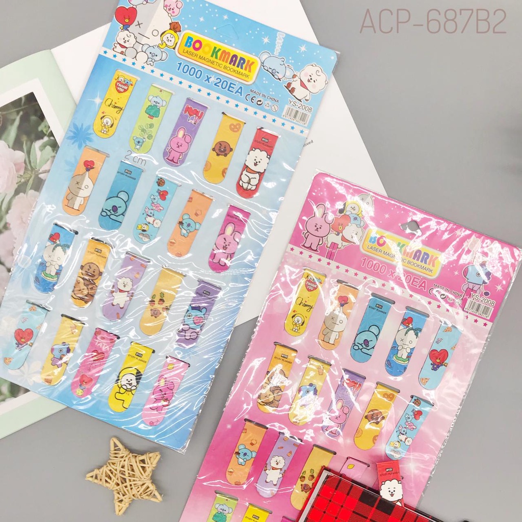 Pembatas Buku Magnetic BTS BT21 Animasi Kartun HOLOGRAM model KPOP magnet pembatas bacaan magnet nempel Praktis Sticky Notes Stick Note Karakter KARTUN Lucu Stick Marker Memo LASER MAGNETIC BOOKMARK