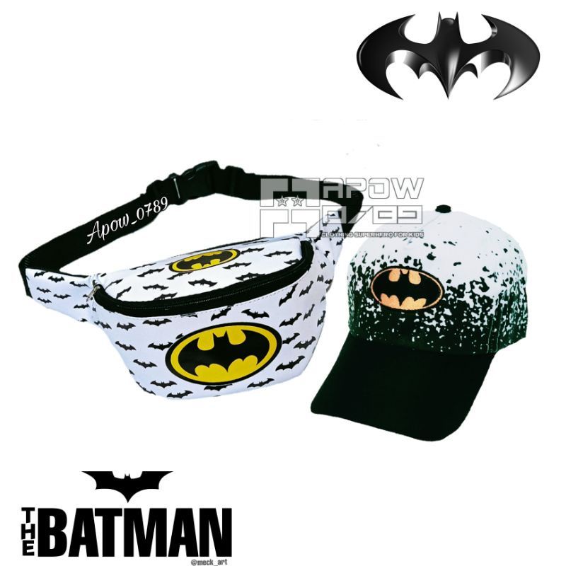 Tas Waistbag BATMAN Paket 2in1/ Tas Bahu Anak Laki laki/Free Topi Baseball anak Usia 2-10thn