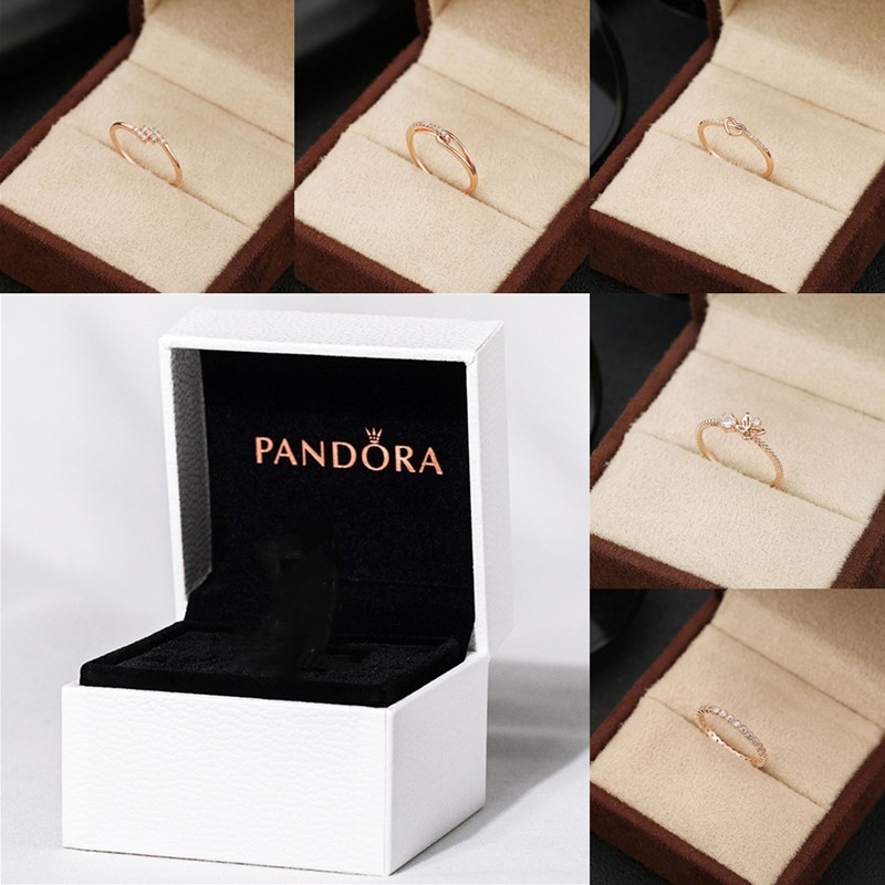 Pandora Cincin 14K Rose Gold 14K Hias Berlian Zirconia Kubik Dengan Kotak Untuk Pernikahan