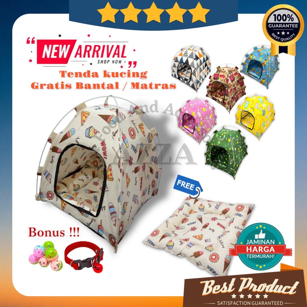 Tenda Kucing Anjing Portable Murah Gratis Tempat Tidur Kucing Kualitas Premium / Tenda Kucing Bisa di Lipat free Matras Kucing (Ukuran 40x40x42)