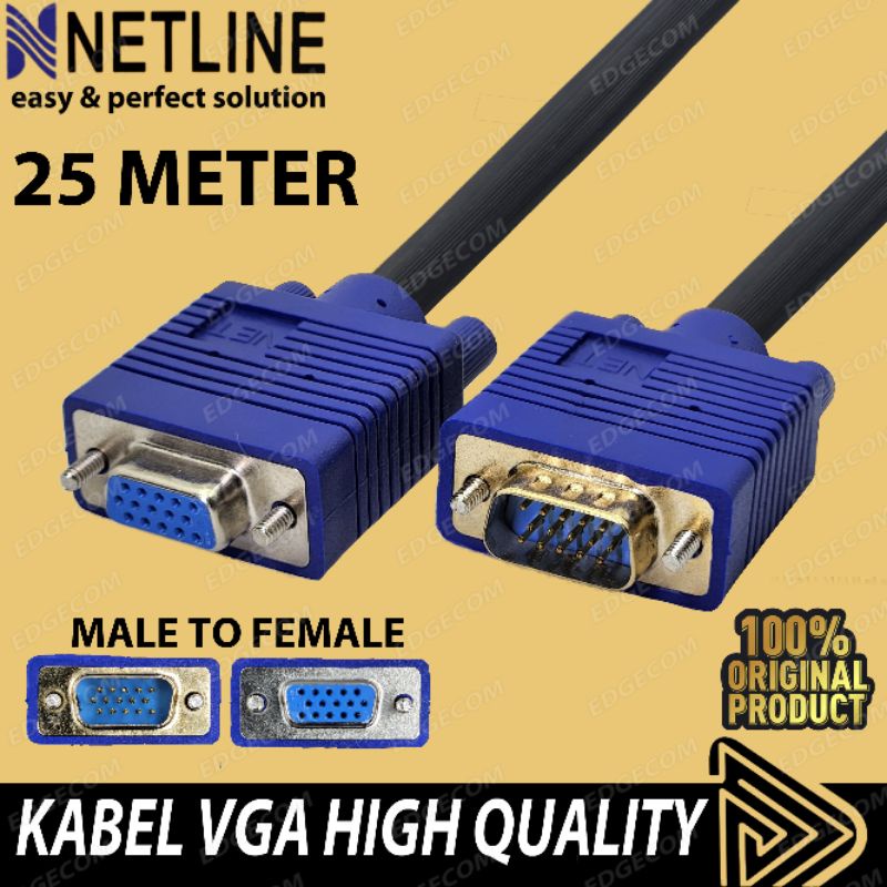 NETLINE Kabel VGA Male to Female 25 Meter HIGH QUALITY