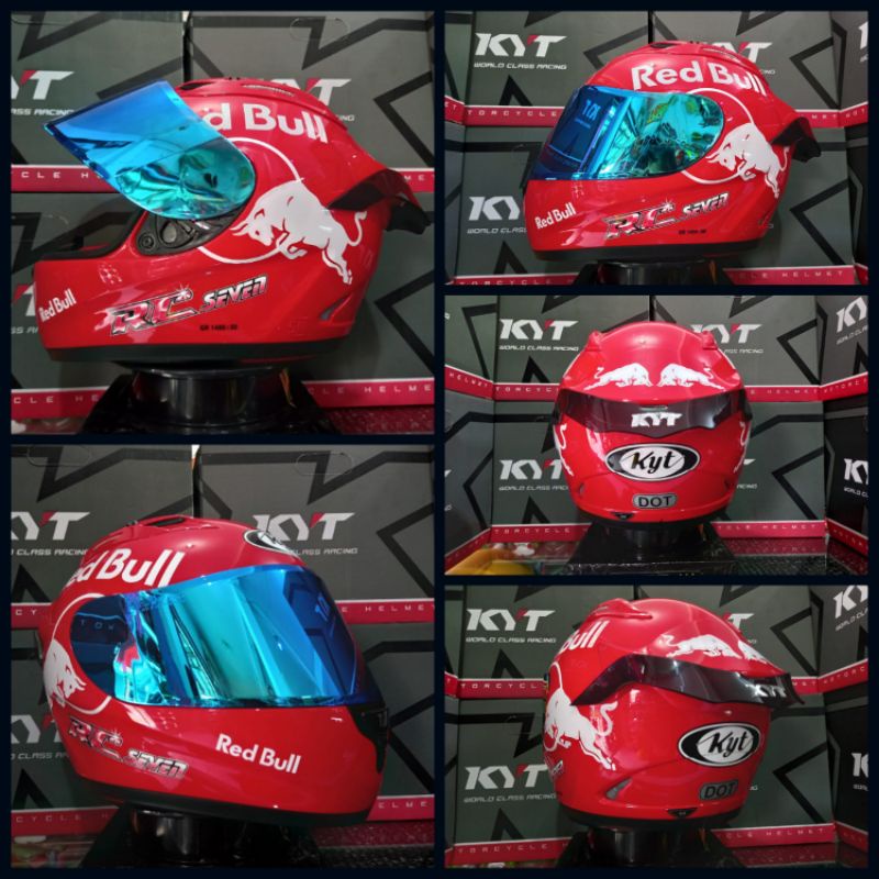 KYT HELM RC7 Solid Fire Red paket ganteng Red Bull Terbaru
