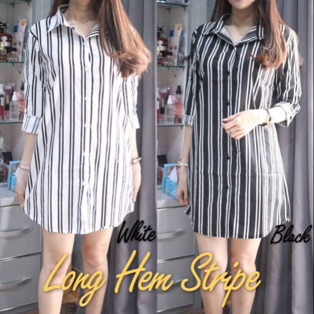 BC- Long Hem Stripe / Kemeja Tunik wanita kekinian( ada 4 warna)