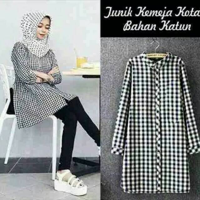 baju wanita tunik kotak kotak