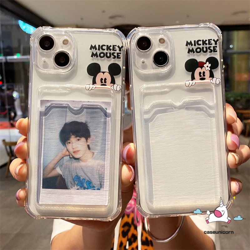 Soft Case Bahan Tpu Dengan Slot Kartu Tahan Banting Motif Mickey Minnie Untuk iPhone 7 8 6 6s 14 Plus 11 12 13 14 Pro MAX XR X XS MAX SE 2020