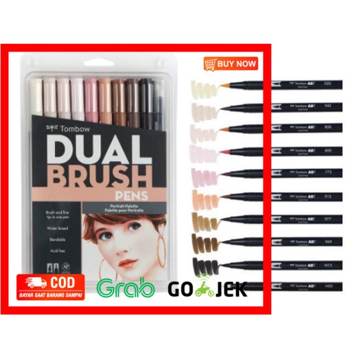 

(BISA COD) Tombow Dual Brush Pen Set with Brush - Portrait Palette pack of 10