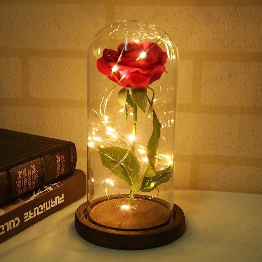 Mall Promo Gelas Bunga Mawar Lampu LED Dekorasi Beauty and The Beast Rose AC01 ACEVIVI