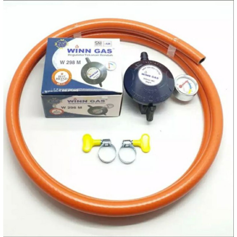 REGULATOR WINN GAS W 298 METER +SELANG ORANGE 2 METER + KLEAM 2 BIJI