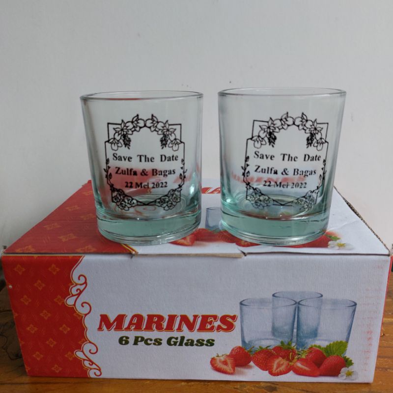 Souvenir gelas sloki free custom sablon nama tanpa kemasan