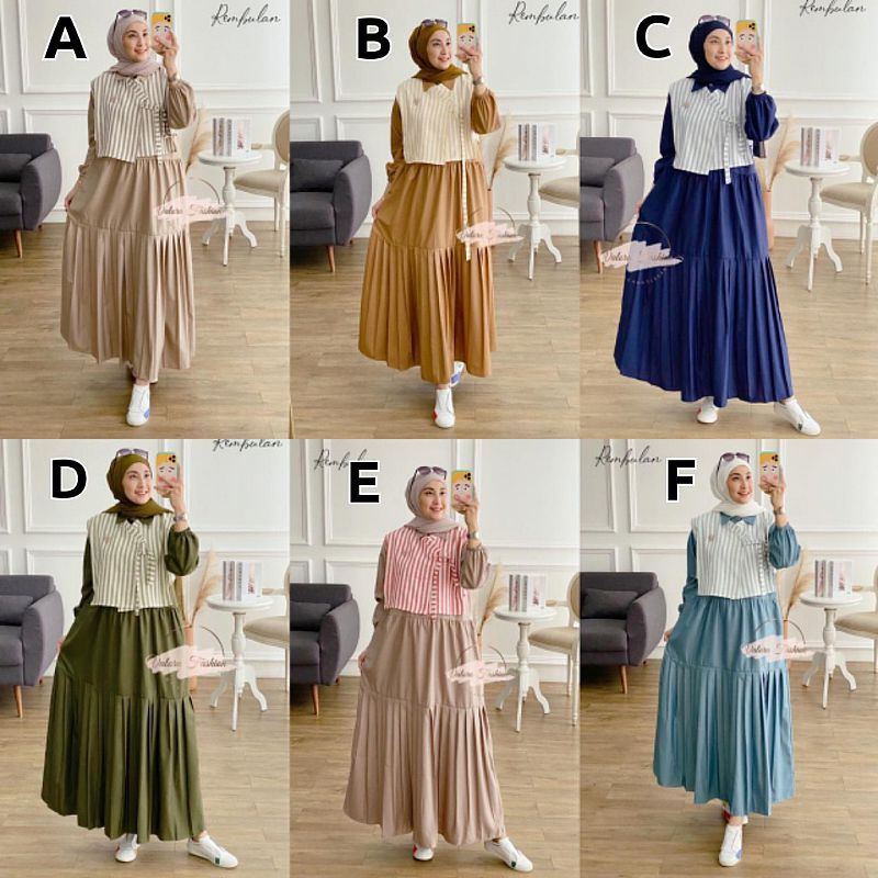 Setelan / Set Rok Salur premium Ori TRQ / MIDI DRESS REMBULAN BY GAGIL (PO 22 APRIL)
