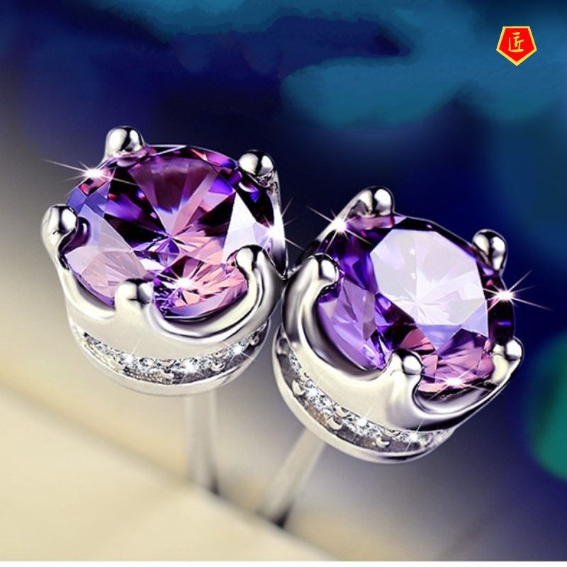 [Ready Stock]Silver Fashion Ladies Crown Full-Jeweled Stud Earrings