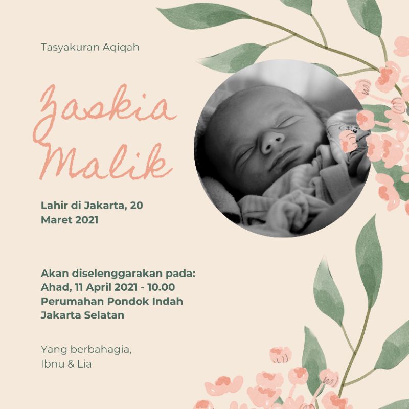 Undangan tasyakuran / aqiqah bayi