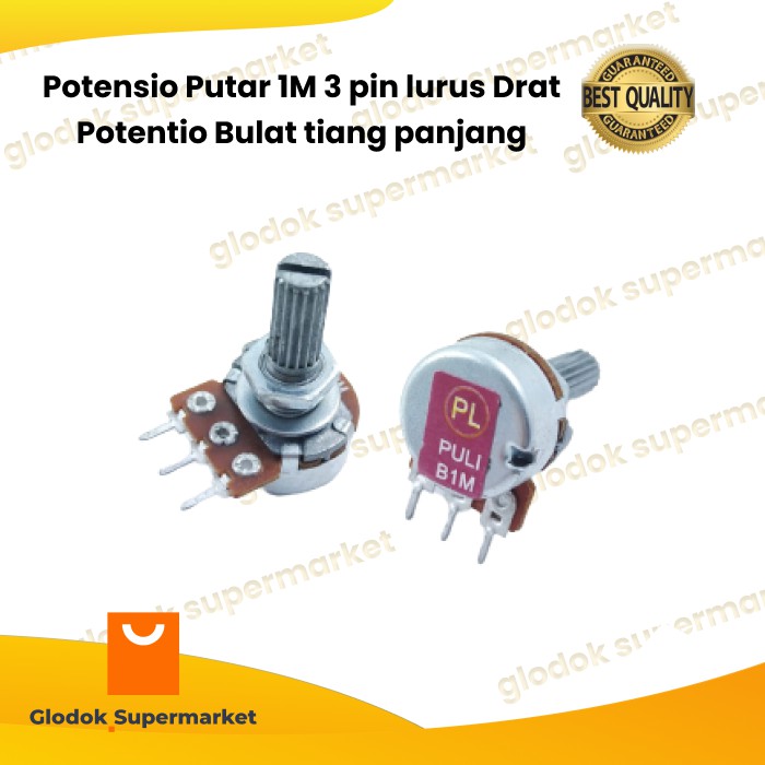 Potensio Putar 1M 3 pin lurus Drat Potentio Bulat tiang panjang