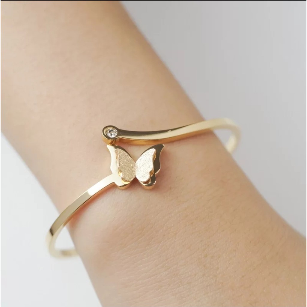 Gelang Bangle Titanium Model Butterfly With Diamond Artificial Tersedia Rosegold, Gold dan Silver