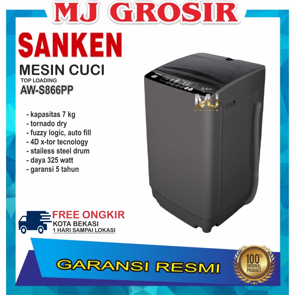 MESIN CUCI 1 TABUNG SANKEN AWS 866 TOP LOADING 7 KG AWS866