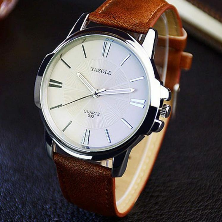 JAM TANGAN PRIA YAZOLE ORIGINAL water resistance Business Men Leather Analog Watch / FREE BOX "CCR. 