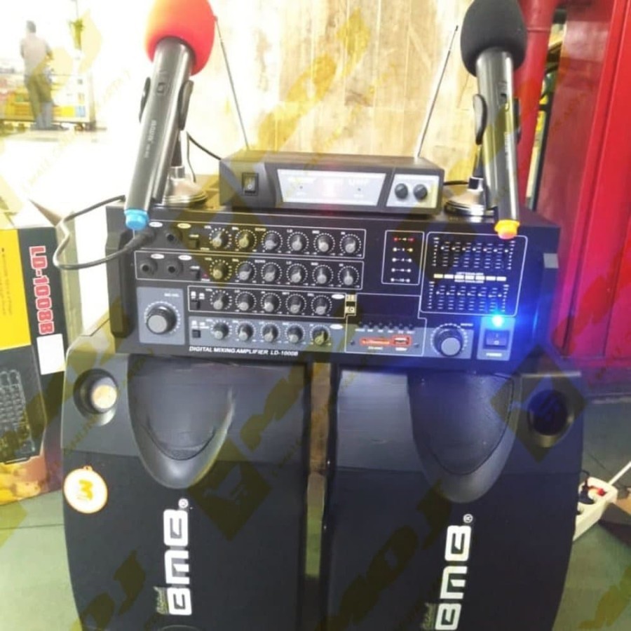 Paket karaoke bluetooth bmb wireless paketan sound system rumah mic wi