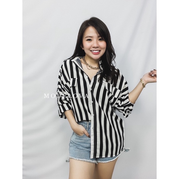 MDLV ~ 4106 CAROL STRIPED BLOUSE / KEMEJA GARIS IMPORT / FASHION KOREA TERBARU IMPORT