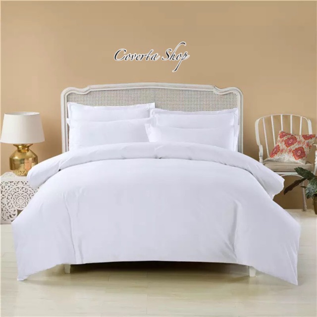Duvet Cover Hotel Putih Polos / Salur + Isi Duvet 150x210cm