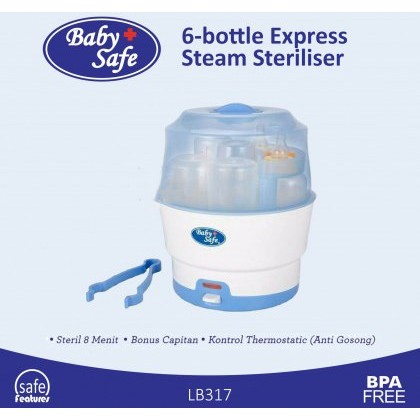 Baby Safe 6 Bottle Express Steam Sterilizer LB317 - Alat Penghangat Susu - Mesin steril perlengkapan bayi