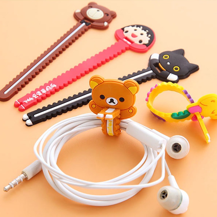 1Pc Cartoon Silicone Data Cable Winder Organizer / Headphone Winding Storage Holder