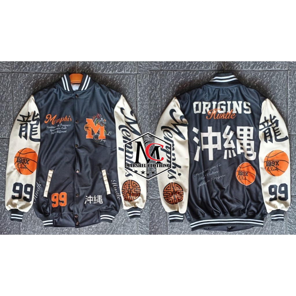 RCL - Varsity Jacket Leather Vintage Baseball Original Memphis / Memphisorigins Kamikaze Pria Wanita L XL