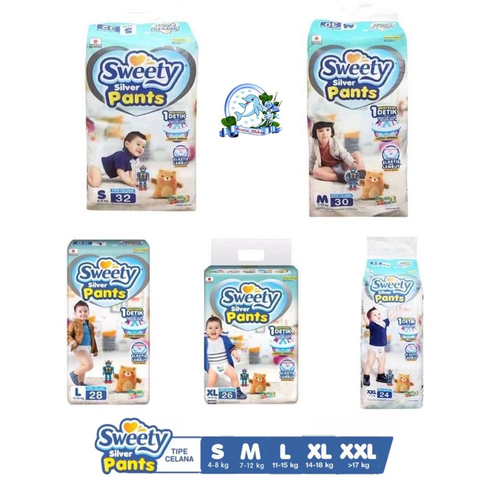 [COD] PAMPERS BAYI / POPOK BAYI SWEETY SILVER FIT PANTS S32/M30/L28/XL26/XXL24 / S 32/M 30/L 28/XL 2