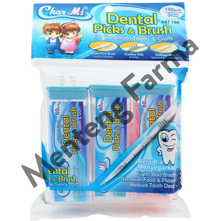 Charmi Dental Picks &amp; Brush Art 186 Isi 180 Pcs - Tusuk Gigi Brush Pembersih Sela Sela Gigi