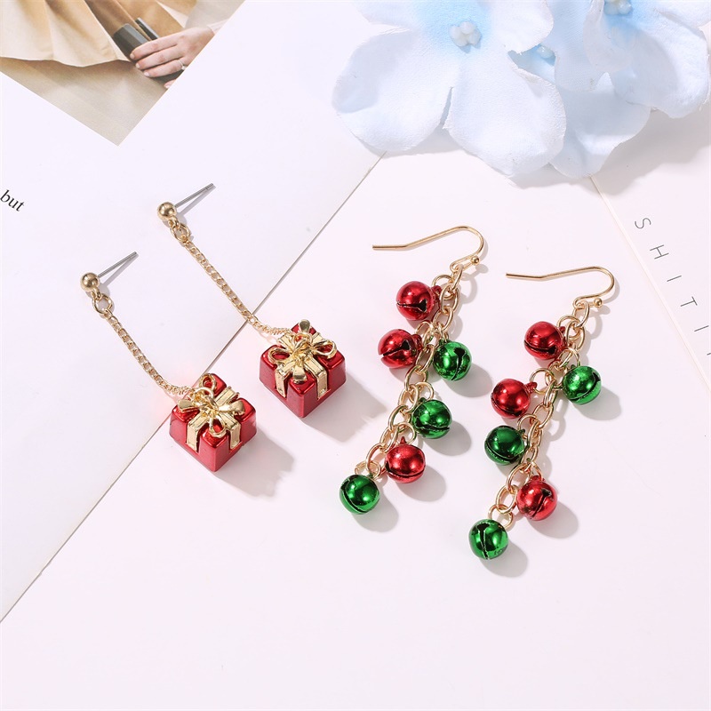 Kepingan Salju Pita Anting-Anting Elk Bell Liontin Anting-Anting Lucu Wanita Anting-Anting Hadiah Natal Fashion Perhiasan