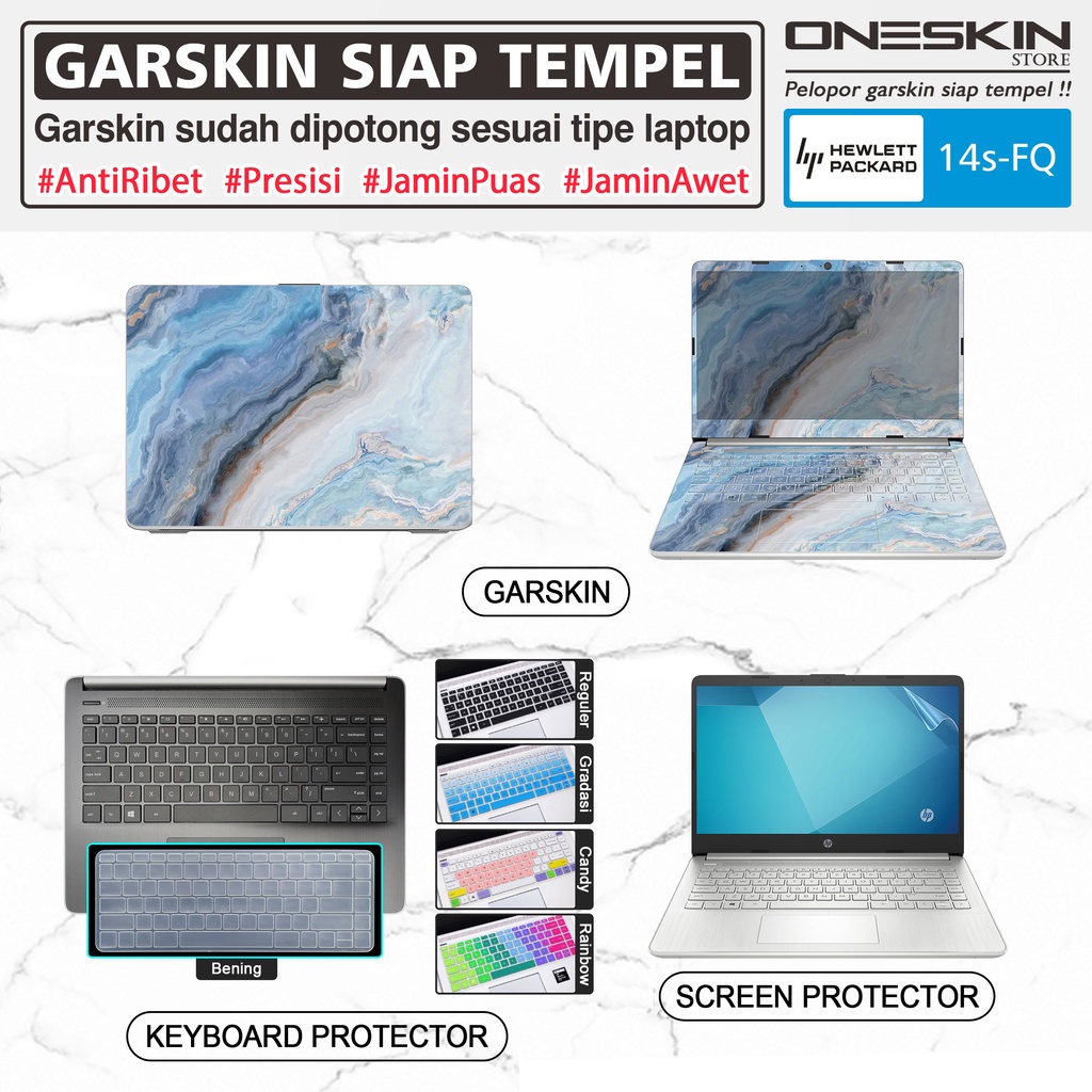 Garskin Sticker Laptop Pelindung Keyboard Screen Protector HP 14s-fq fq0010au fq0011au fq0012au fq0013au Gambar Full Body Silikon Bening Glossy Doff