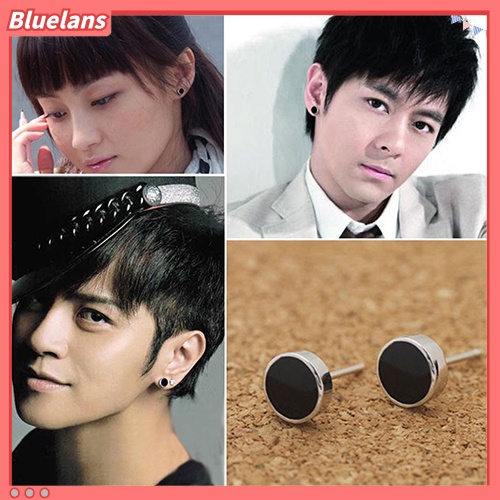 Bluelans Men Women 925 Sterling Silver Black Vinyl Earrings Ear Studs Jewelry Charm