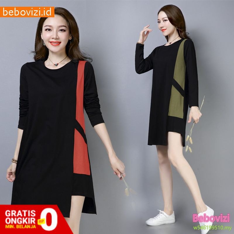 Casual Dress Big Plus Size Wanita Mini Lengan Panjang Black Longgar Clothes