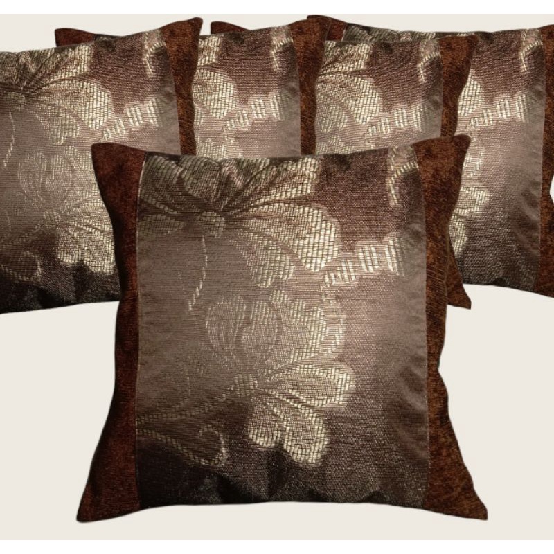 Sarung Bantal Sofa/Sarung Bantal Kursi Tamu Set Ukuran 40x40 Warna Coklat Motif Bunga