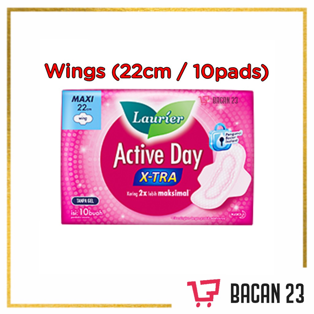 Laurier Active Day X-tra Wings - ( 22cm - 10 Pads ) / Pembalut Sayap - Softex / Bacan 23 - Bacan23