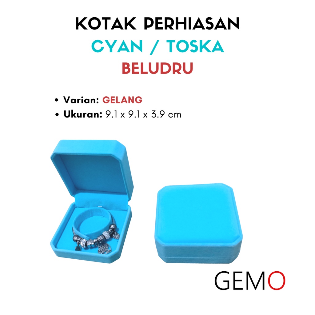 Kotak Perhiasan Warna Toska / Cyan Beludru Set / Cincin / Liontin / Gelang / Kalung Koye / Jewelry Box Unik Lucu untuk Tempat Wadah Seserahan / Akad Pernikahan / Hantaran Tunangan Harga Paling Murah cocok untuk Aksesoris Emas Berlian/ Perak Permata