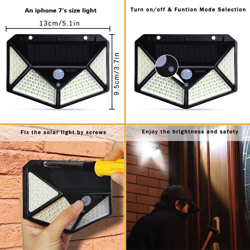 Outdoor 100 LED Solar Power Wall Light Motion Sensor Waterproof Lamp OWT