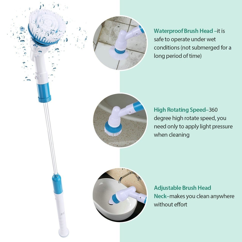 TaffHOME Hurricane Spin Scrubber Sikat WC Elektrik Bathroom Kitchen Cleaning Tools Set PUTIH