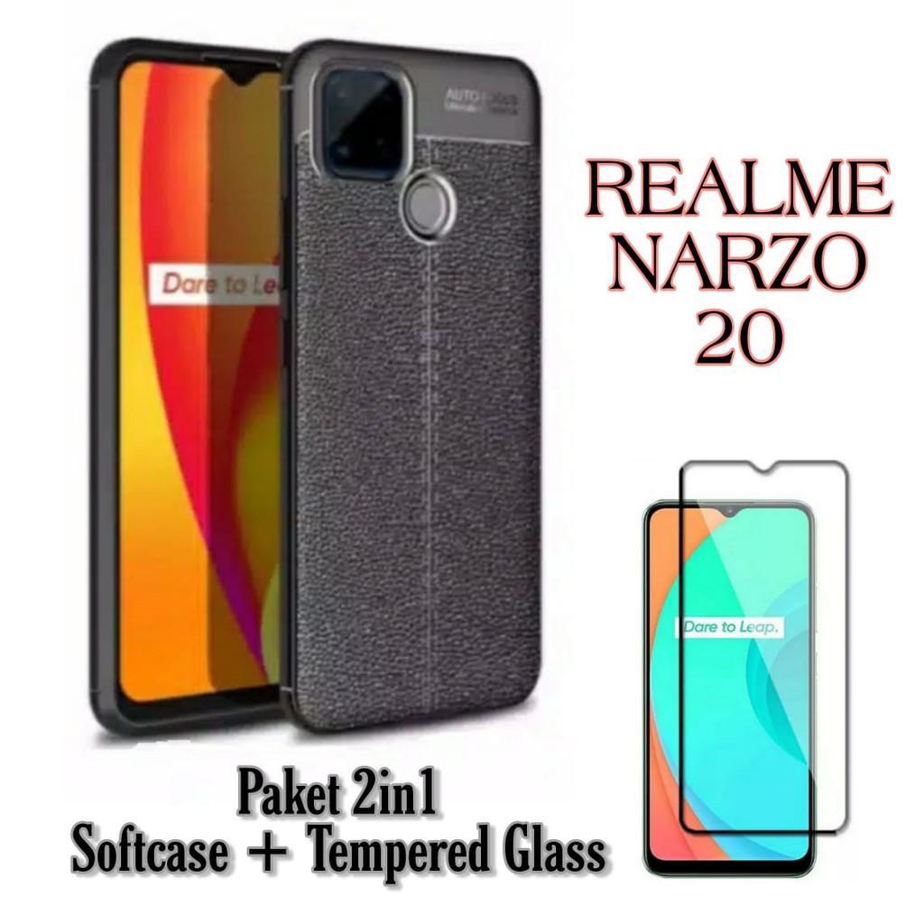 Case Realme Narzo 20 Soft Case Autofocus Free Tempered Glass Layar Screen Protector Handphone