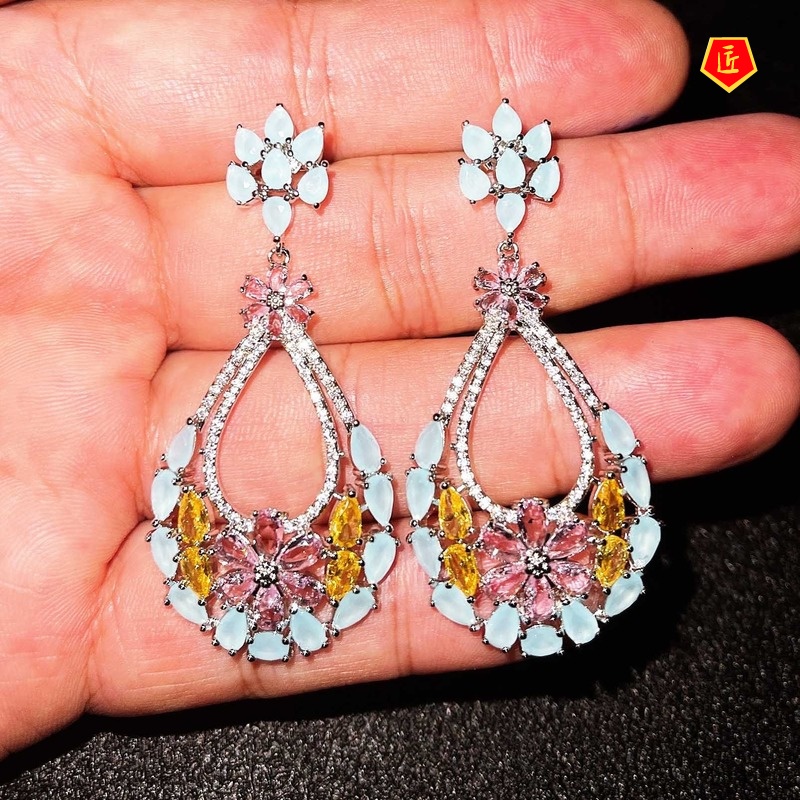 [Ready Stock]Vintage S925 Silver Yellow Gemstone Long Earrings